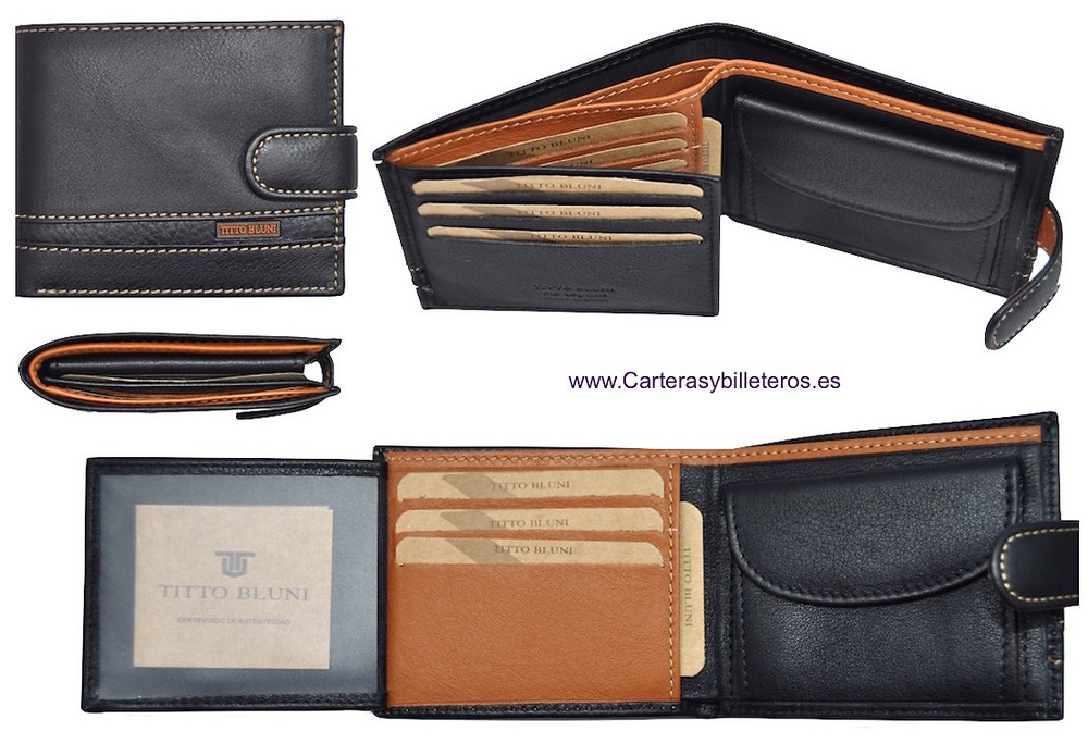 CARTERA DE HOMBRE DE PIEL LUXURY MARCA TITTO BLUNI + COLORES NEGRO Y CUERO 