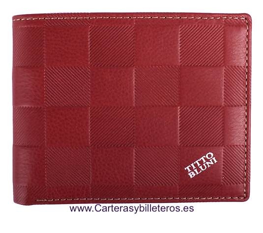 BILLETERA TARJETERO DE PIEL LUXURY MARCA TITTO BLUNI HECHA EN UBRIQUE ROJO 