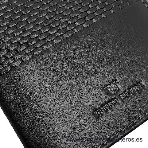 CARTERA DE HOMBRE DE PIEL LUXURY MARCA TITTO BLUNI CARBONO NEGRO 