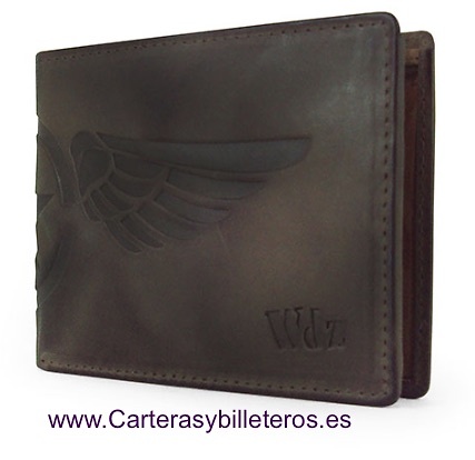 CARTERA MONEDERO HOMBRE PIEL GRABADA A RELIEVE CUERO 