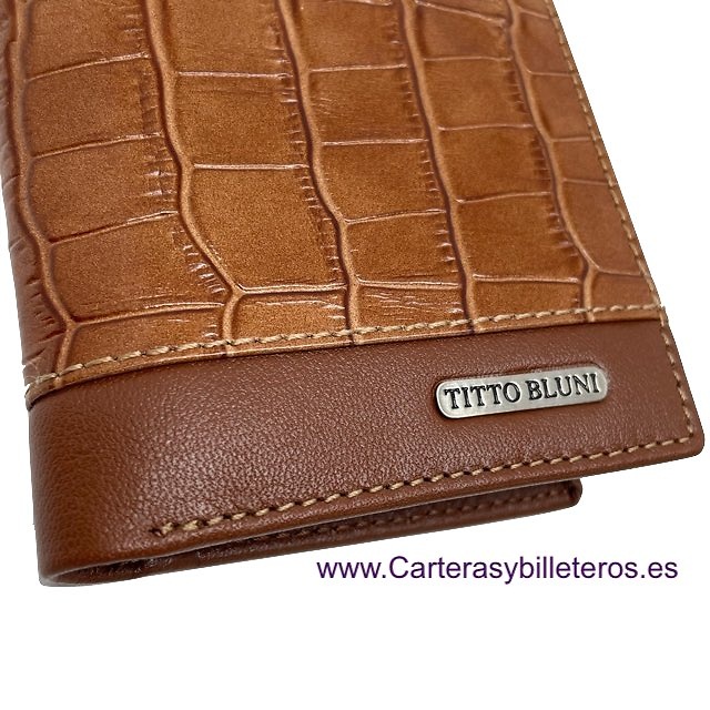 BILLETERA TARJETERO HOMBRE TITTO BLUNI DE PIEL COCO 16 TARJETAS CUERO 