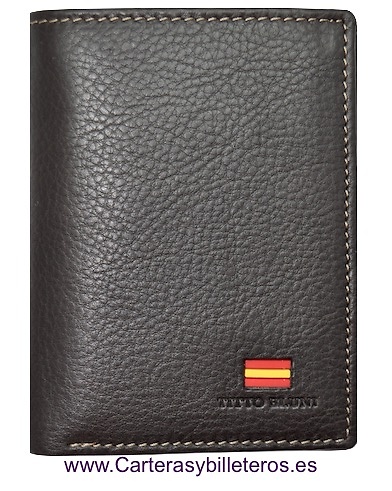 TARJETERO HOMBRE TITTO BLUNI DE PIEL LUXURY 10 TARJETAS CON BANDERA MARRÓN TODO 