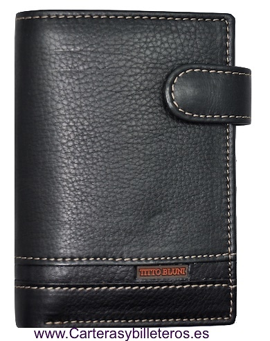 CARTERA HOMBRE TITTO BLUNI DE PIEL LUXURY CON CIERRE EXTERIOR NEGRO TODO NOIR ET CUIR 