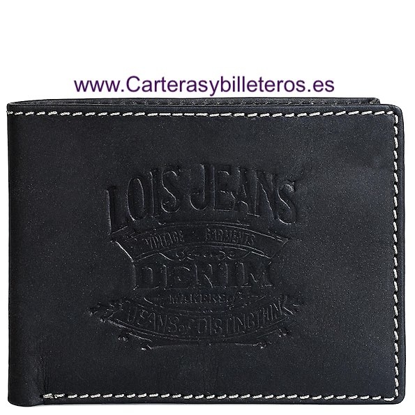 CARTERA DE PIEL VACUNO LOIS JEANS CON LA MARCA GRABADA AL FUEGO PARA HOMBRE NEGRA 