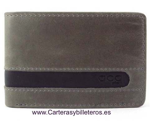 MINI CARTERA DE HOMBRE EN PIEL MUY COMPLETA GRIS 