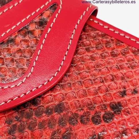 CARTERA DE MUJER DE PIEL SERPIENTE Y VACUNO CON MONEDERO ROJA ROJO 