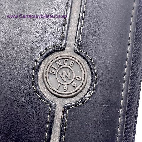 CARTERA HOMBRE DE CIERRE CREMALLERA DE PIEL Y MONEDERO WILDZONE NEGRO 