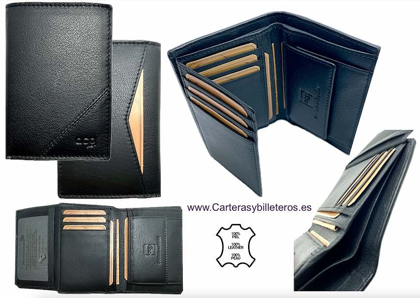 PORTEFEUILLE POUR HOMME EN CUIR ACQ COMPACTE AVEC PORTE-MONNAIE ET 11 CARTES 