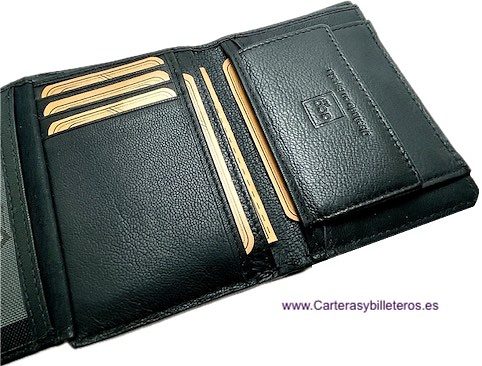 PORTEFEUILLE POUR HOMME EN CUIR ACQ COMPACTE AVEC PORTE-MONNAIE ET 11 CARTES 