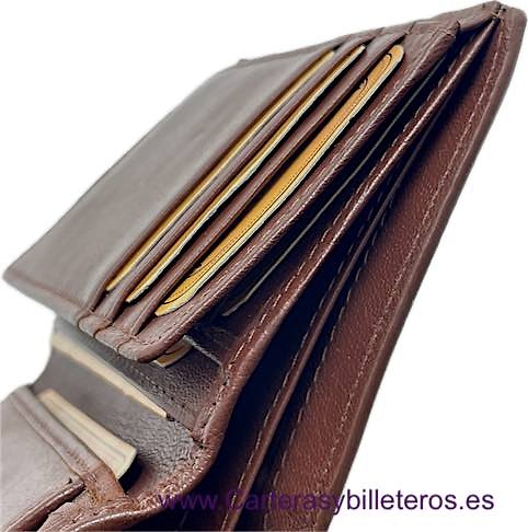 PORTEFEUILLE POUR HOMME EN CUIR ACQ COMPACTE AVEC PORTE-MONNAIE ET 11 CARTES 