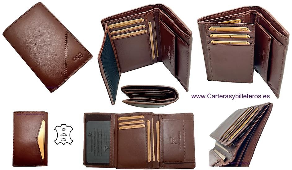 PORTEFEUILLE POUR HOMME EN CUIR ACQ COMPACTE AVEC PORTE-MONNAIE ET 11 CARTES 