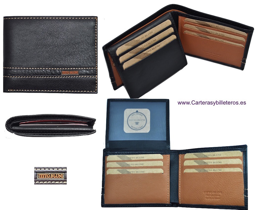 CARTERAS HOMBRE PIEL LUXURY MARCA TITTO BLUNI HECHA EN UBRIQUE NEGRO TODO NOIR ET CUIR 