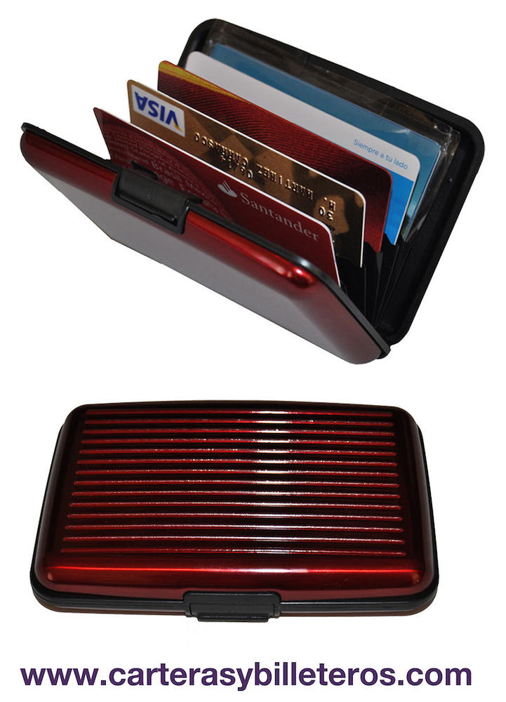 CARTERA DE ALUMINIO TARJETERO ALUMA WALLET ROJO BURDEOS 