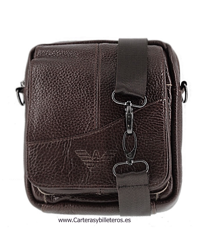 BOLSO DE HOMBRE PIEL CON BANDOLERA HOMBRO Y CINTURA MARRÓN OSCURO 