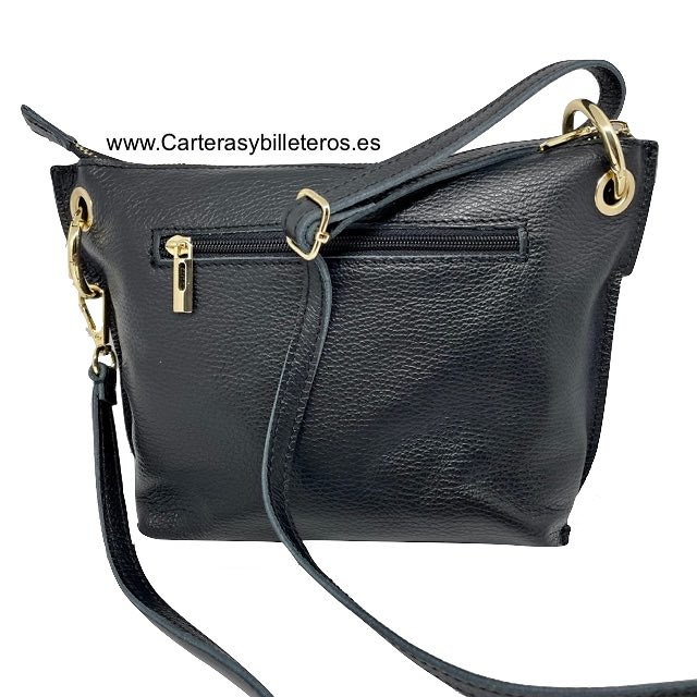 BOLSO DE MUJER DE PIEL NEGRA DE CALIDAD HECHO EN ITALIA MEDIANO NEGRO 