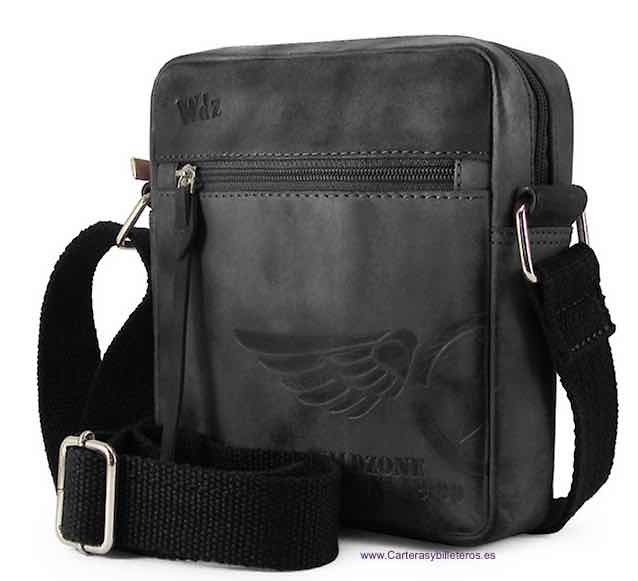 BOLSO HOMBRE DE PIEL ENGRASADA MARCA WILDZONE MODELO BLACK HAWK NEGRO 