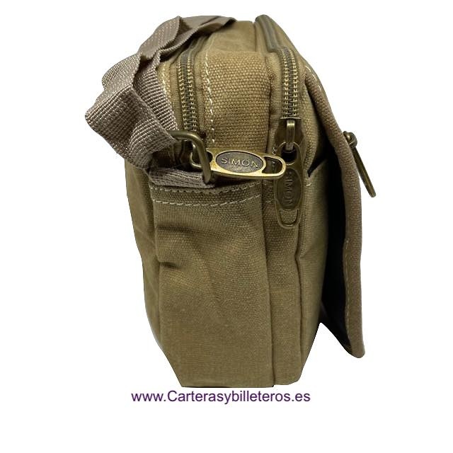 BOLSO DE HOMBRE EN LONA DE GRAN CALIDAD CON 6 BOLSILLOS KHAKI 