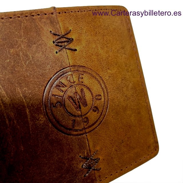 CARTERA HOMBRE DE CUERO NATURE CON MONEDERO MEDIANA DE WILDZONE CUERO 