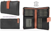 GRAND PORTEFEUILLE CACHAREL EN CUIR DE QUALITÉ AVEC DOUBLE PORTE-MONNAIE À FERMETURE ÉCLAIR ET 15 EMPLACEMENTS POUR CARTES