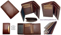 PORTEFEUILLE POUR HOMME EN CUIR ACQ  COMPACTE AVEC PORTE-MONNAIE ET 11 CARTES  