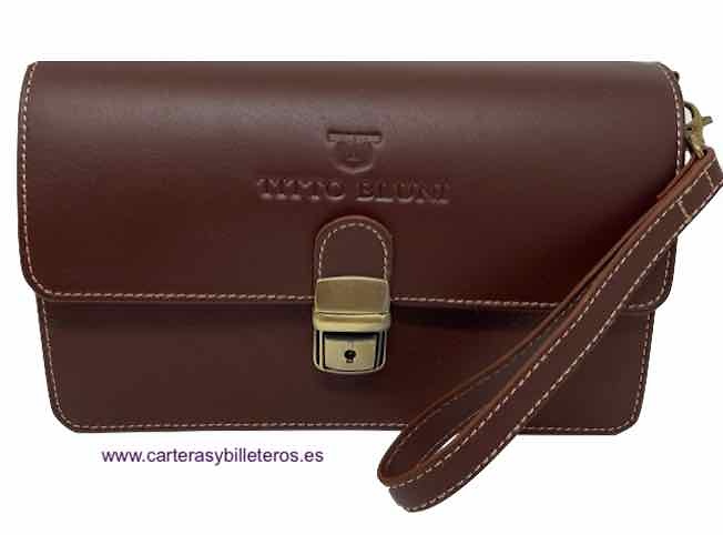 BOLSO DE MANO CON ASA MARCA TITTO BLUNI EN PIEL DE UBRIQUE CUERO BRANDY 