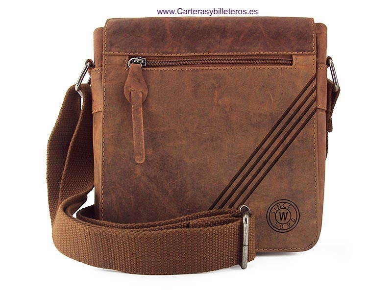 BOLSO HOMBRE PIEL ENGRASADA MARCA WILDZONE CON SOLAPA CUERO 