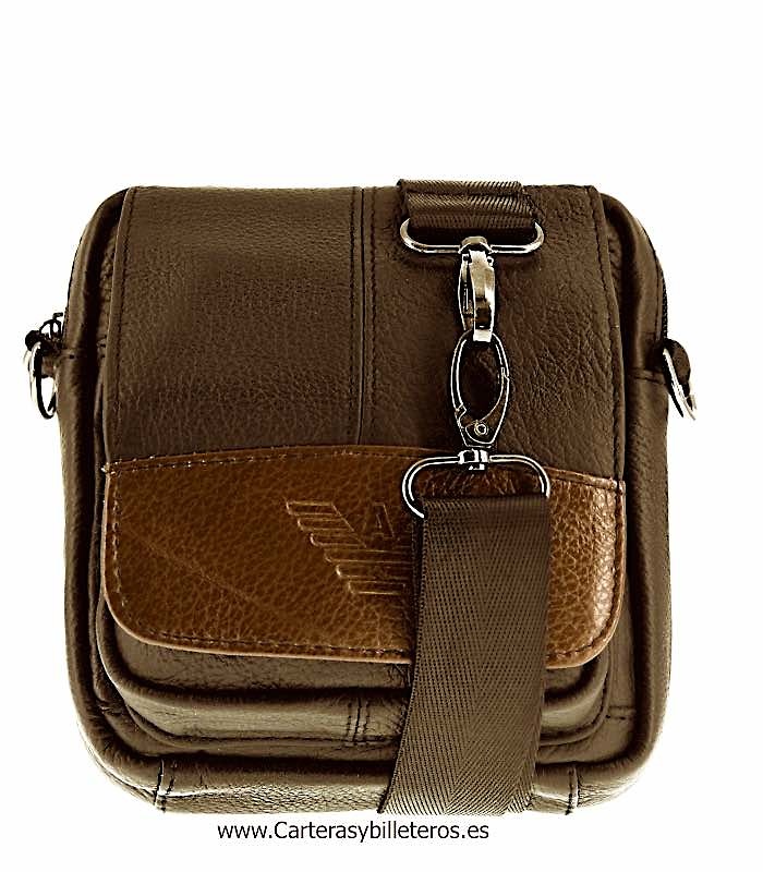 BOLSO HOMBRE PIEL PARA HOMBRO Y CINTURA PEQUEÑO MARRÓN Y CUERO 