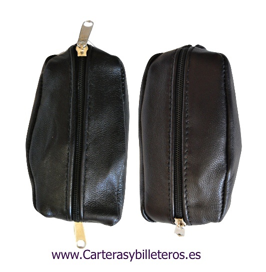 MONEDERO PIEL CON DOBLE CREMALLERA NEGRO 