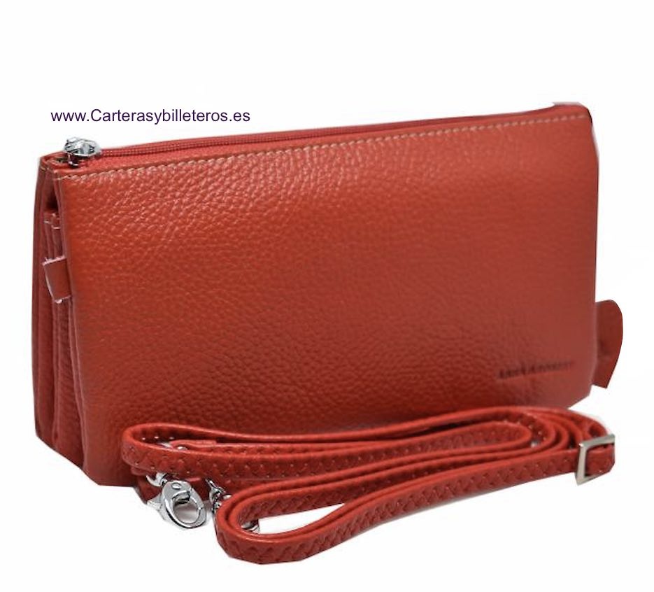 BOLSO DE PIEL QUE SE PUEDE USAR DE CARTERA DE MANO O LLEVAR CRUZADO -5 COLORES- ROJO 