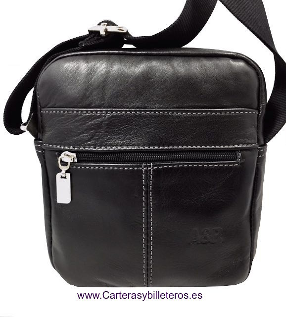 BOLSO HOMBRE DE PIEL NAPA CON BANDOLERA HECHO EN ESPAÑA NEGRO 