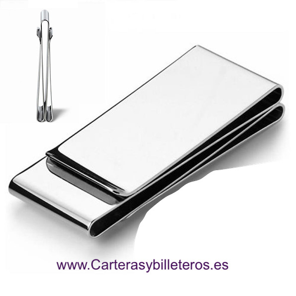 PINZA BILLETERO DE METAL DOBLE CLICK A DOS CARAS PLATEADO 