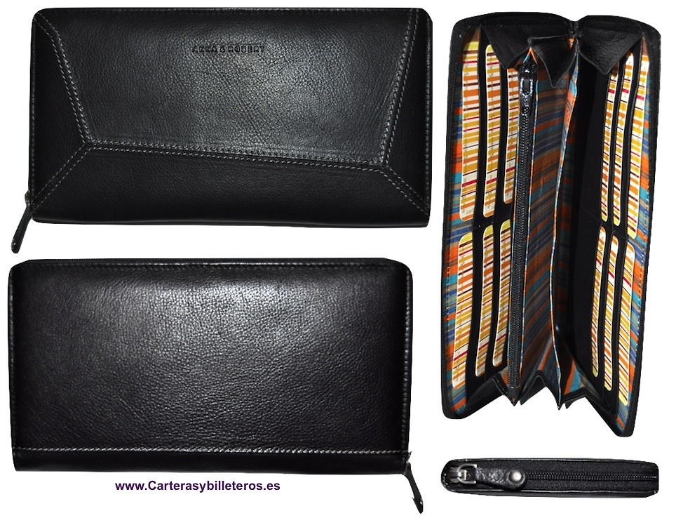 CARTERA BILLETERA CLUTCH DE PIEL NEGRO 