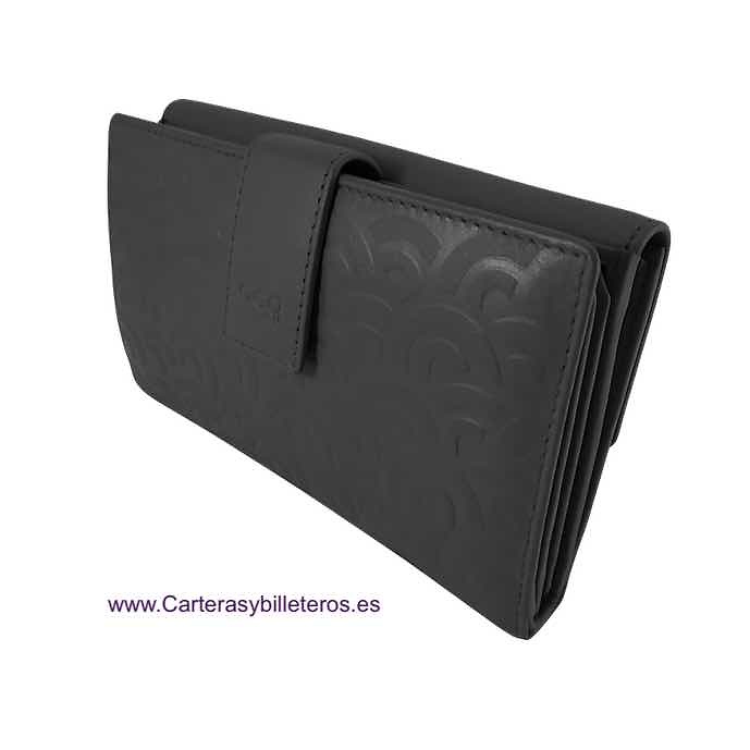 CARTERA MUJER GRANDE PIEL CON SUPER CAPACIDAD AL LLEVAR TARJETERO ADICIONAL EXTRAIBLE = 2 PIEZAS NEGRO 