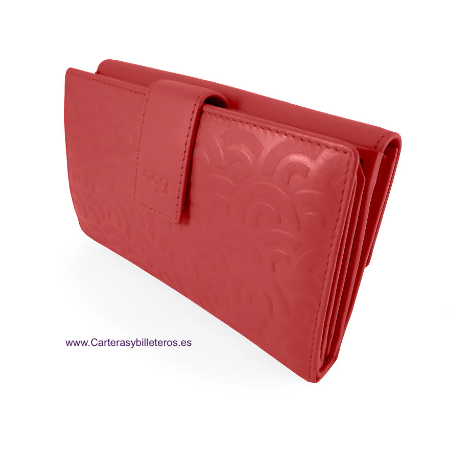 CARTERA MUJER GRANDE PIEL CON SUPER CAPACIDAD AL LLEVAR TARJETERO ADICIONAL EXTRAIBLE = 2 PIEZAS ROJO CORAL 