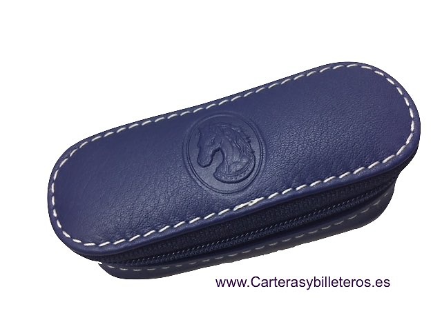 FUNDA DE PIEL UBRIQUE PARA BARRA DE LABIOS CON ESPEJO AZUL MARINO 