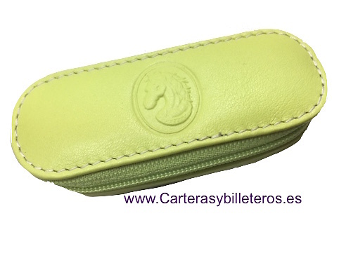 FUNDA DE PIEL UBRIQUE PARA BARRA DE LABIOS CON ESPEJO AMARILLO 