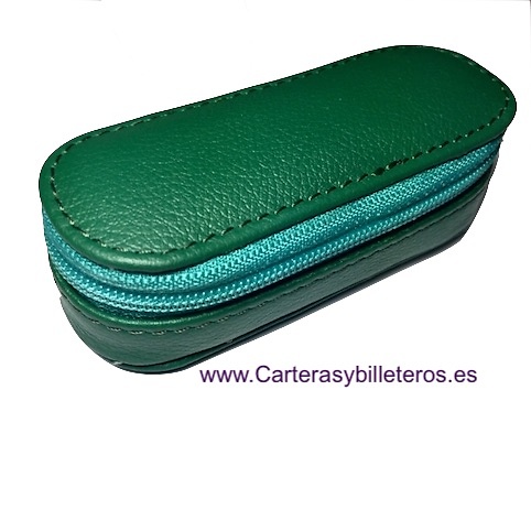 FUNDA DE PIEL UBRIQUE PARA BARRA DE LABIOS CON ESPEJO VERDE HIERBA 