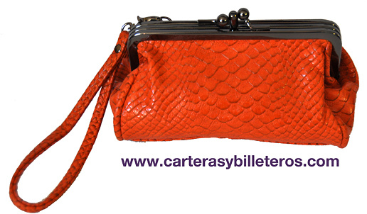 BOLSO BOQUILLA POLIPIEL SERPIENTE NARANJA 