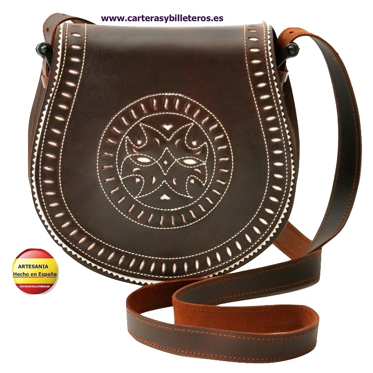 BOLSO PIEL VACUNO Y CUERO ENGRASADO COMBINADO MARRON Y BLANCO 