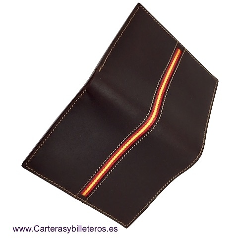 CARTERA TARJETERO HOMBRE PIEL DE UBRIQUE CON BANDERA ESPAÑA MARRÓN Y CUERO 