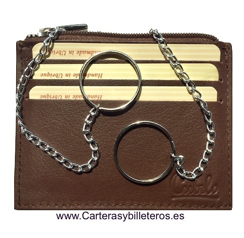 LLAVERO MONEDERO DE PIEL DE UBRIQUE EXTRAFINO MARCA CUBILO 6 TARJETAS MARRON PALISANDER 