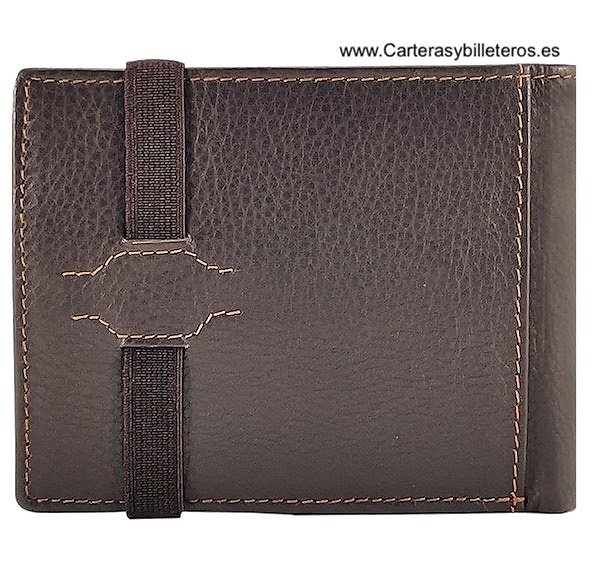 CARTERA HOMBRE PIEL CON CIERRE ELASTICO Y MONEDERO -2 COLORES- MARRON Y NARANJA 