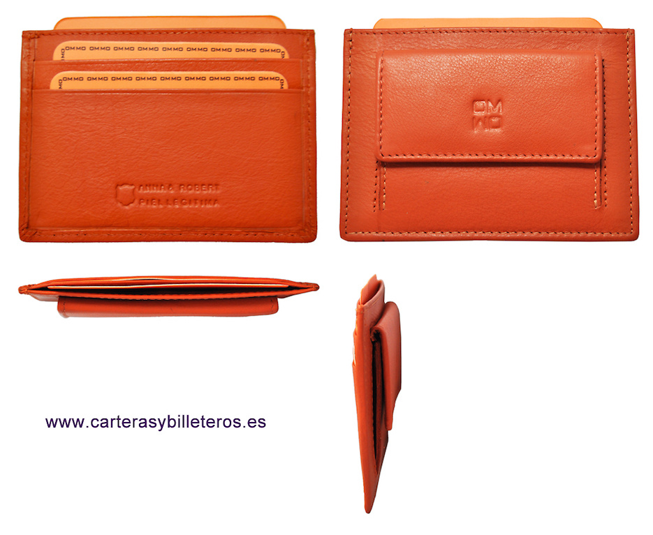 MONEDERO TARJETERO DE PIEL ULTRAFINO 3 UNID NARANJAS ORANGE 