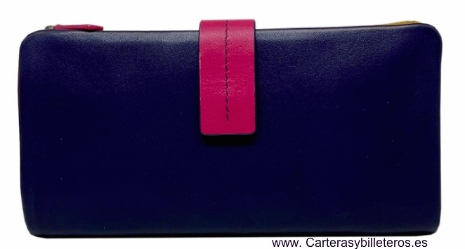 CARTERA MUJER DE PIEL BLANDA CON MONEDERO BILLETERO GRANDE AZUL MARINO 