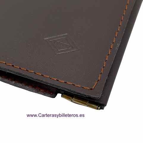 CARTERA DE PIEL LUXURY CON PINZA PARA BILLETES Y MONEDERO DE BOQUILLA POR PRESIÓN -Recomendado- MARRON 