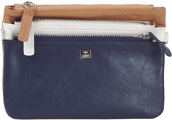 CARTERA DE PIEL PARA MUJER COMBI AZUL MARINO (BLANCO Y CAMEL) 