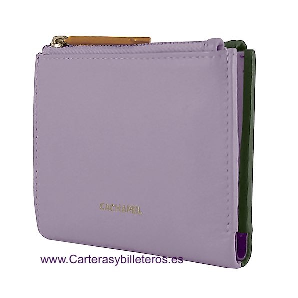 CARTERA BILLETERA DE MUJER CON DOBLE MONEDERO CACHAREL DEL PIEL DE COLORES KHAKI Y MOSTAZA 