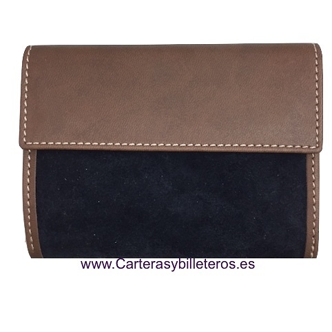 CARTERA MUJER CUERO CON ANTE HECHA EN UBRIQUE -9 COLORES- NEGRA 