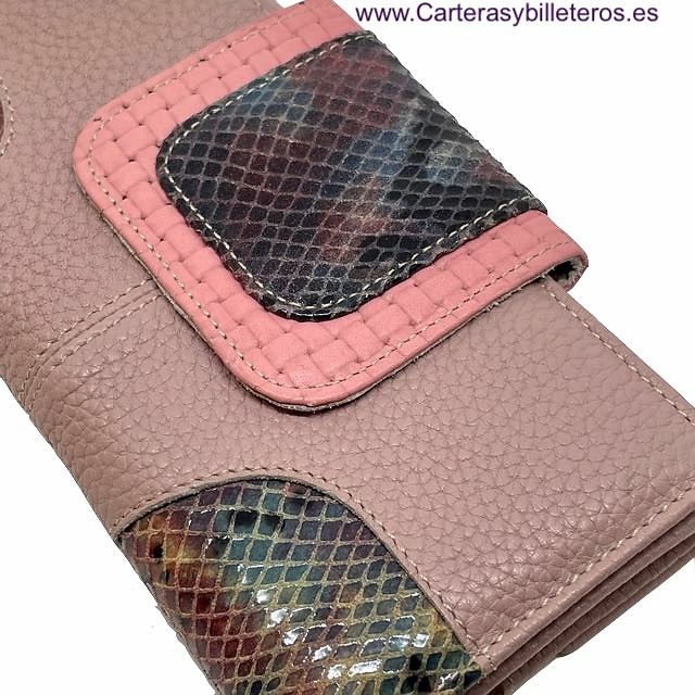 CARTERA MEDIANA DE MUJER DE PIEL DE SERPIENTE Y VACUNO MALVA MALVA 