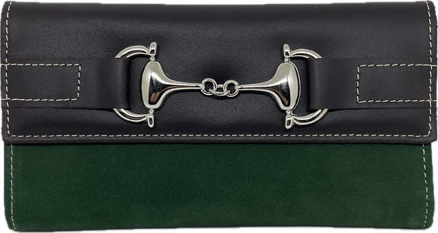 CARTERA GRANDE DE MUJER DE PIEL UBRIQUE VACUNO Y ANTE ADORNO PLATEADO 6 COLORES VERDE INGLÉS 